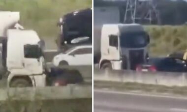 Vídeo impressionante: caminhão arrasta carro dirigido por idosa de 83 anos em estrada no Brasil