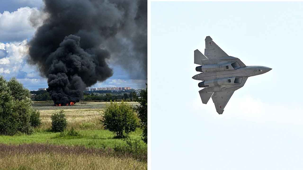 Suposto caça furtivo russo Su-57 cai perto de Moscou durante voo de treinamento. Fotos: X @Archer83Able / Wikimedia